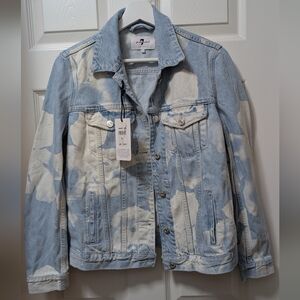 NWT 7 For All Mankind Oversize Jacket Vintage Bloom Floral Acid Denim Blue XS
